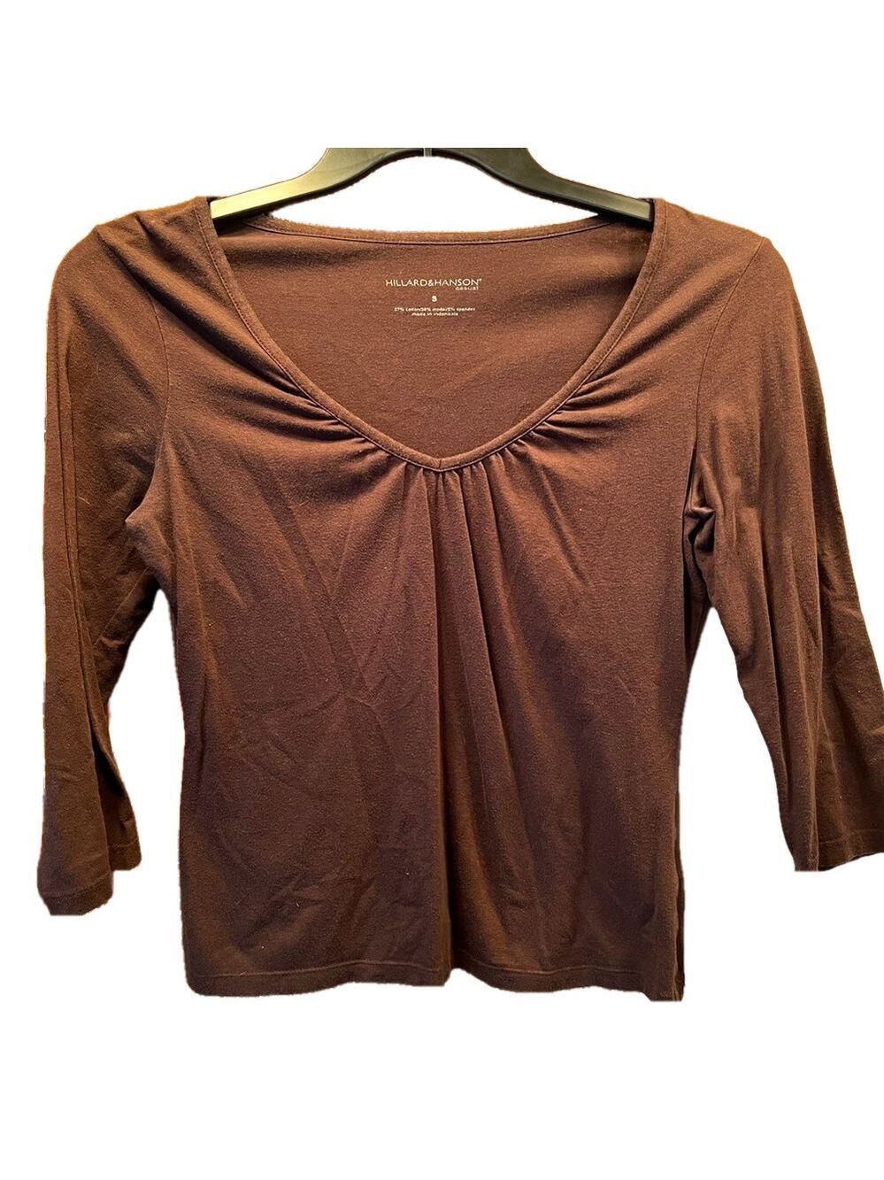 Hillard & Hanson Shirt, Size Small, 3/4 sleeve, v-neck, PTP 19”, length 22” Appr